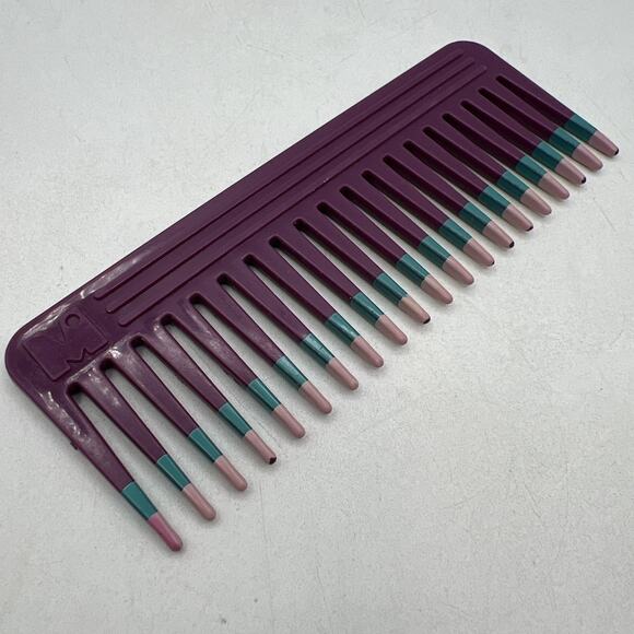 Vtg MEBCO Purple Teal Pink Twice Color Dipped Wide Toothed Detangling Comb 6.25" - Picture 2 of 5